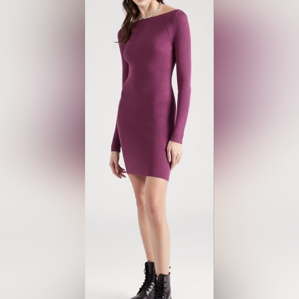 Abercrombie & Fitch Long-Sleeve Slash Mini Sweater Dress XL BURGUNDY PURPLE